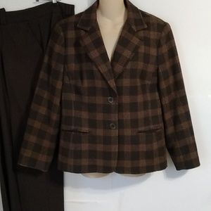 Vtg Plaid Wool Pantsuit Talbot Plus Sized